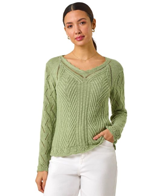 Roman Green Scallop V-Neck Knit Jumper