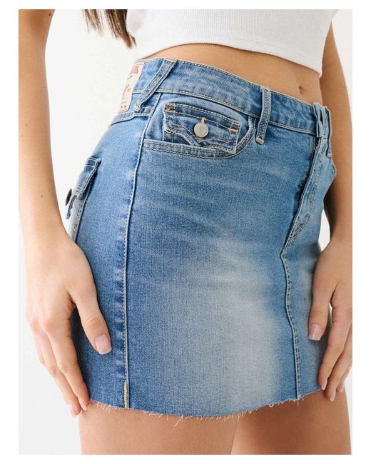 True Religion Blue Sadie Single Needle Flap Mini Skirt