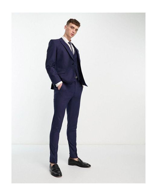 ASOS Blue Skinny Linen Mix Suit Jacket for men