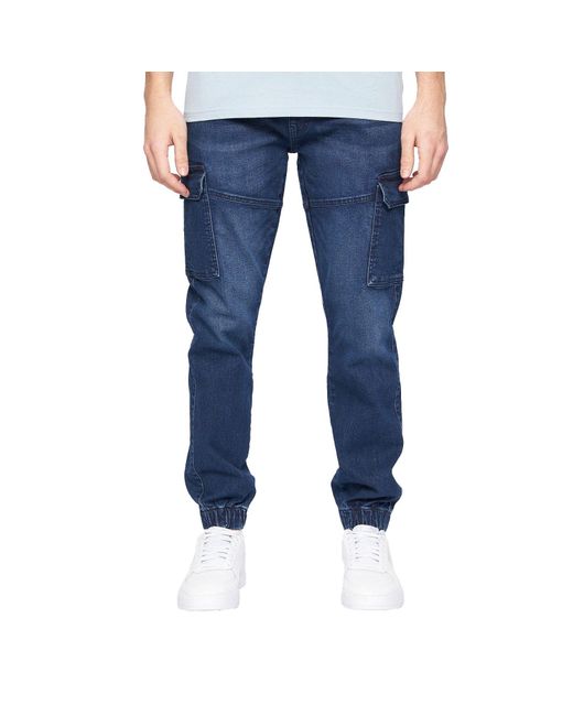 Crosshatch Blue Malimore Cargo Jeans for men