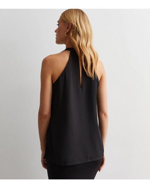 Gini London Black Ruffle Detail Halter Neck Top