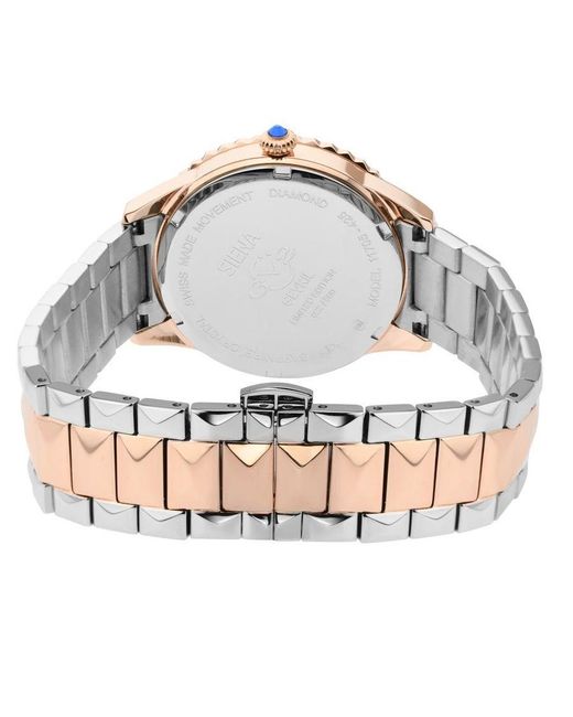 Gv2 Blue Siena Swiss Quartz Mop Dial Two Tone Rose Stainless Steel Diamond Watch