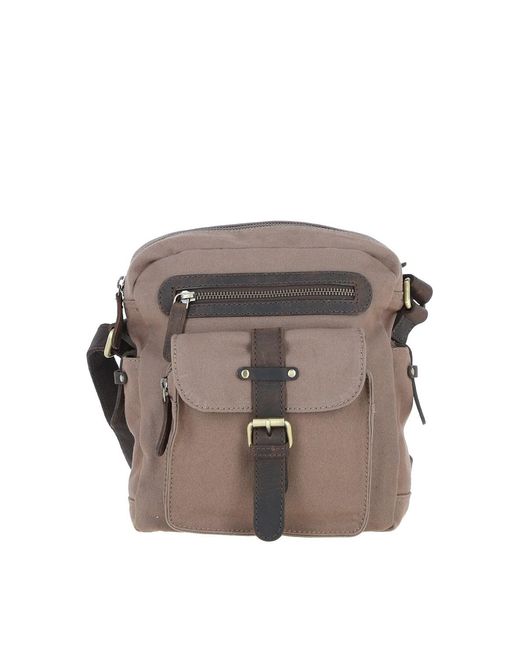 Fenland Sheepskin Gray Exquisite Real Leather X Canvas Body Bag for men