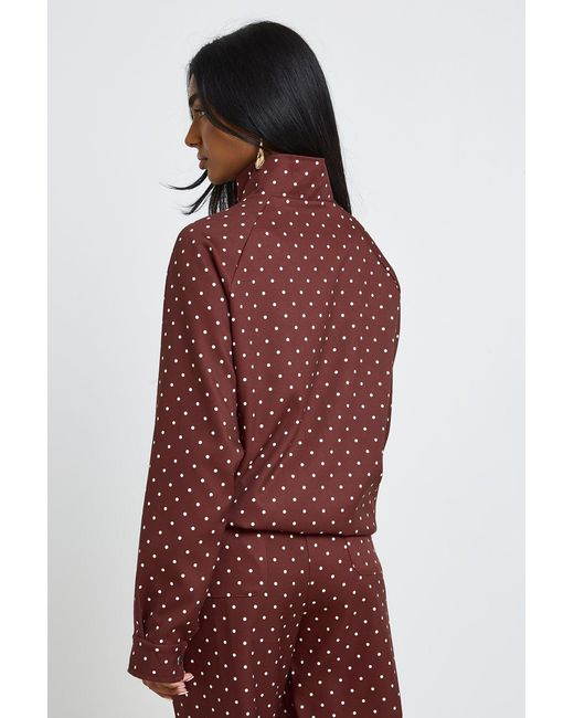 Boohoo Red Polka Dot Funnel Neck Jacket
