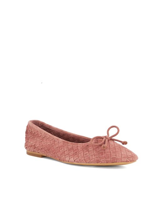 Dune Pink Heat Woven Leather Bow Detail Ballet Pumps
