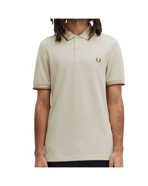 Fred Perry Natural M3600 Twin Tipped Polo Shirt Oatmeal for men