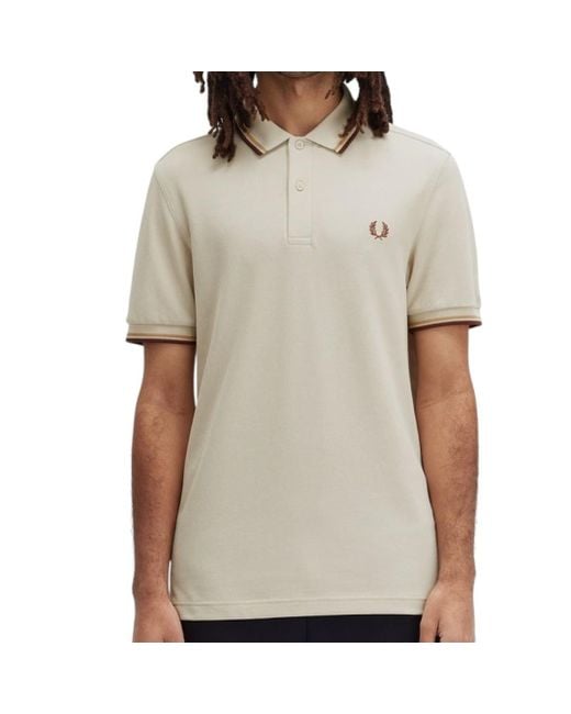 Fred Perry Natural M3600 Twin Tipped Polo Shirt Oatmeal for men