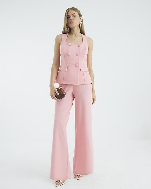 River Island Pink Waistcoat Jumpsuit Double Breasted