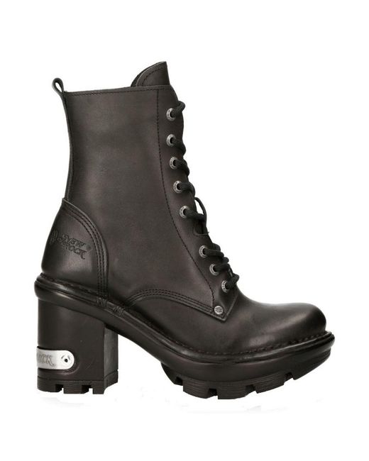 New Rock Black Gothic Leather Biker Boots- Neotyre07X-S1