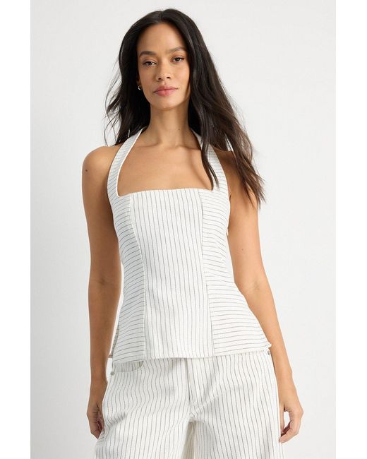 Warehouse White Pinstripe Halterneck Denim Top