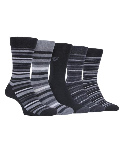 Farah 5Er-Pack Herren Dünne Atmungsaktive Klassische Gestreifte Gemusterte Weiche Baumwolle Kleid Socken in Black für Herren