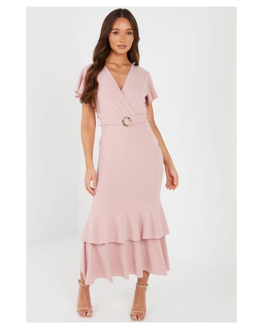 Quiz Pink Frill Hem Midi Dress