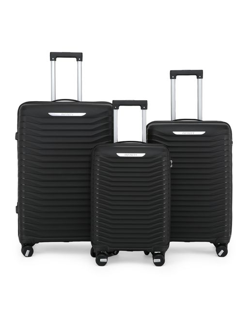 Infinity Leather Black Hard Shell Classic Suitcase Set 8 Wheel Cabin Tsa Luggage Case Holiday Travel