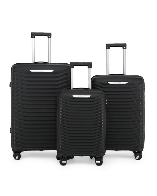 Infinity Leather Black Hard Shell Classic Suitcase Set 8 Wheel Cabin Tsa Luggage Case Holiday Travel
