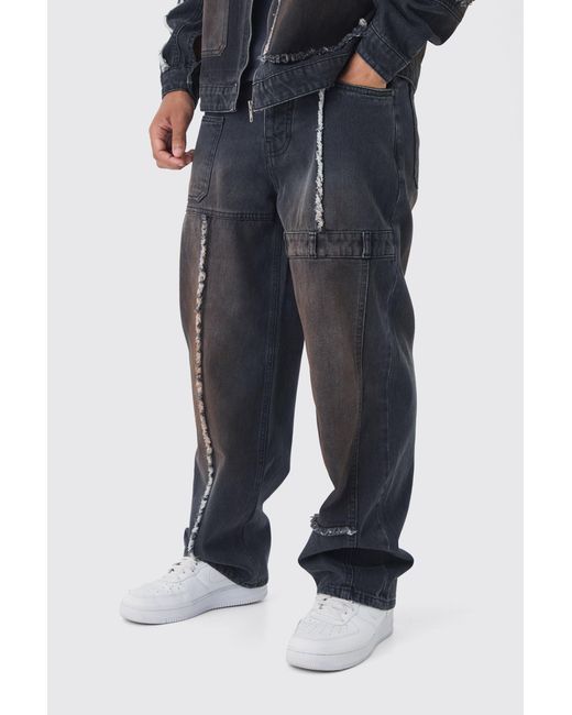 BoohooMAN Blue Baggy Fit Rigid Dirty Wash Carpenter Jeans for men