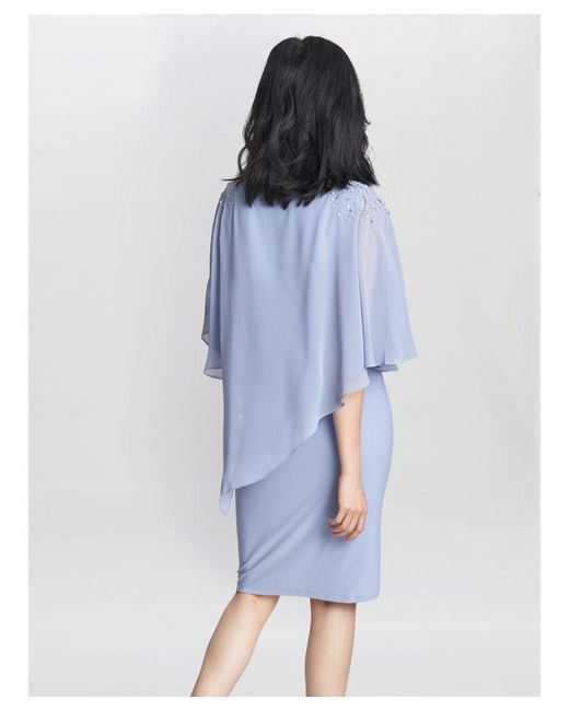 Gina Bacconi Blue Zenna Beaded Shoulder Chiffon Dress