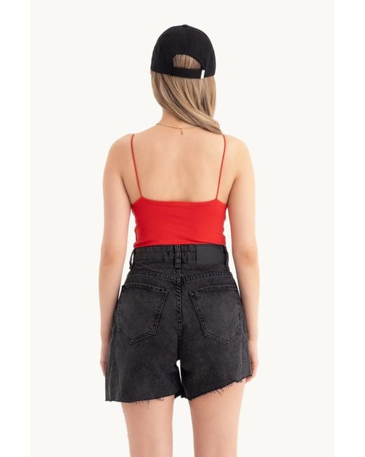 Hiccup Red Spaghetti Strap Basic Cropped Cami Top