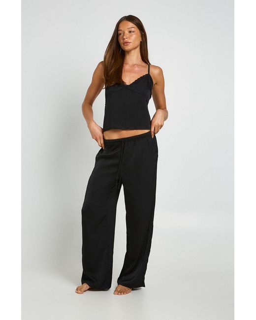 Boohoo Black Bridal Lace Detail Satin Cami & Trouser Pyjama Set