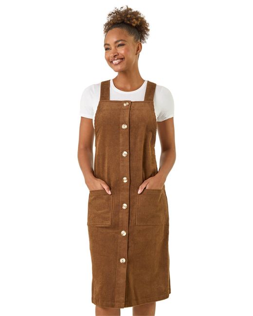 Roman Brown Corduroy Pinafore Midi Dress