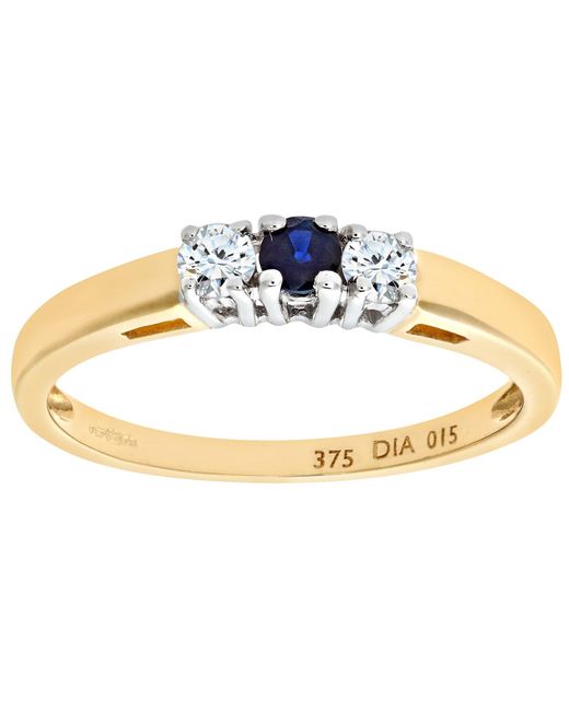 DIAMANT L'ÉTERNEL 9ct Geelgouden Diamanten En Saffier Ring Met 3 Stenen in het White