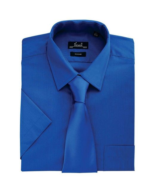 PREMIER Blue Short Sleeve Formal Poplin Plain Work Shirt (Royal) for men