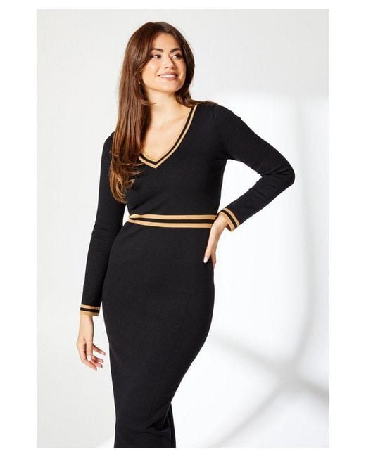 PRINCIPLES Black Tipped V Neck Knitted Midi Dress