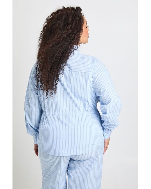 Boohoo Blue Plus Stripe Funnel Neck Cinched Jacket