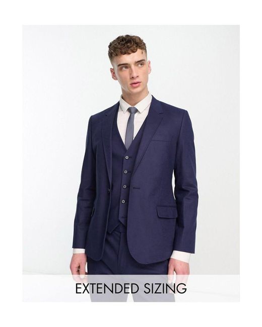 ASOS Blue Skinny Linen Mix Suit Jacket for men