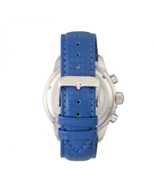 Morphic Blue M51 Series Chronograph Leather-Band Watch W/Date for men