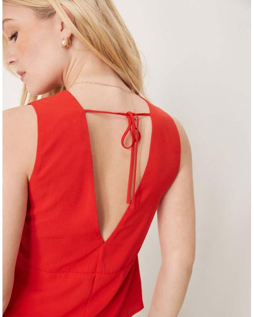 Abercrombie & Fitch Red Plunge Neck Sleeveless Top