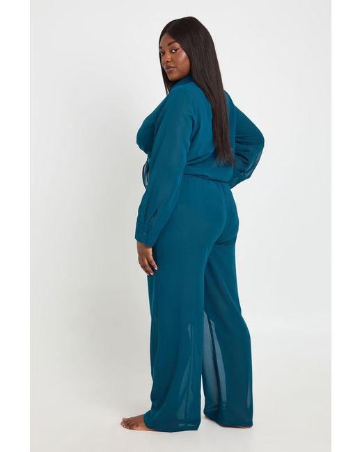 Boohoo Blue Plus Chiffon Tie Front Shirt