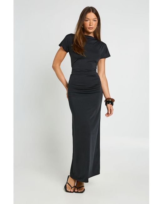 Boohoo Black Super Soft Ruched Waist Midaxi Dress