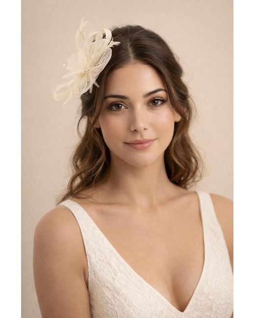 SVNX Natural Crystal Feather Blossom Fascinator & Brooch