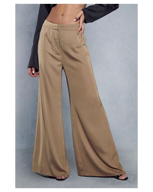 MissPap Blue High Waisted Satin Wide Leg Trousers