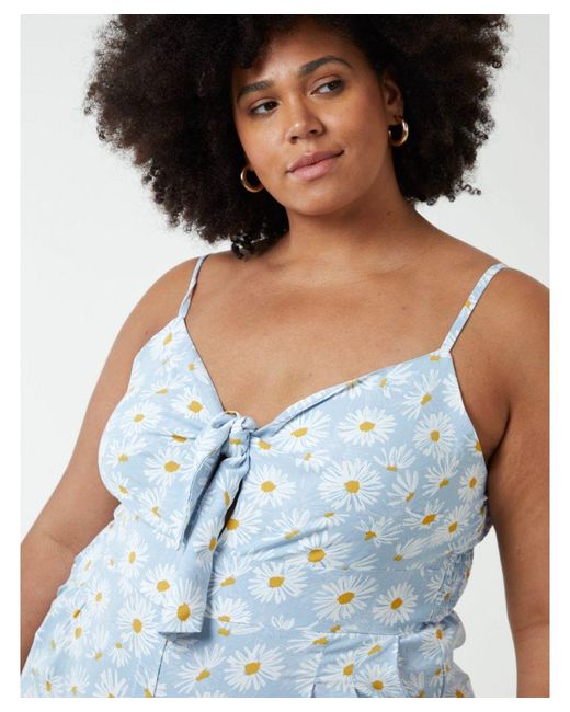 Blue Vanilla Blue Curve Daisy Print Tie Front Jumpsuit
