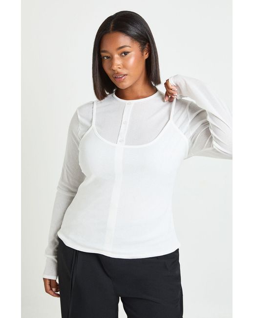 Boohoo White Plus Strappy Double Layer Button Down Top
