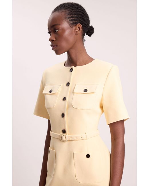 Karen Millen Natural Compact Stretch Button Detail Mini Dress