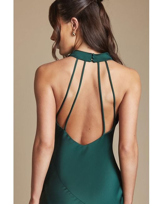 Oasis Green Cowl Halterneck Satin Maxi Bridesmaid Dress