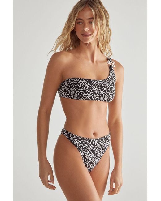 Nasty Gal Floral Textured One Shoulder Bikini Set in Black Lyst UK