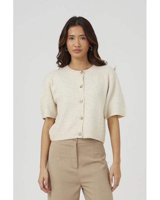 Brave Soul Natural Short Sleeve Jersey Knit Cardigan