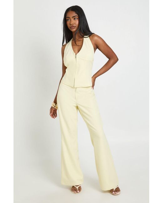 Boohoo Natural Zip Detail Flared Tailored Trousers