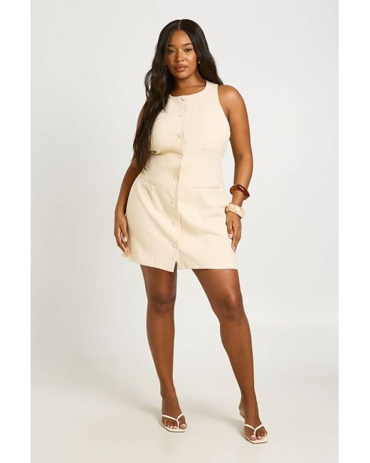 Boohoo Natural Plus Linen Look Button Down Tailored Dress