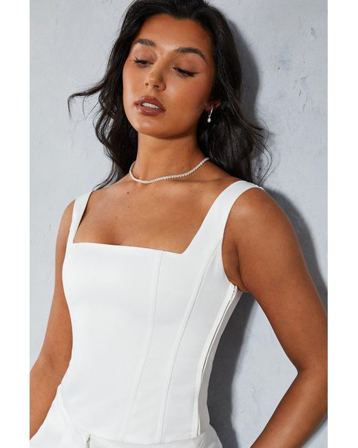 MissPap White Premium Square Neck Longline Corset Top