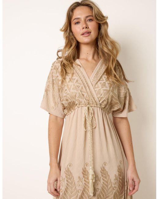 Blue Vanilla Natural Metallic Embroidered Maxi Dress