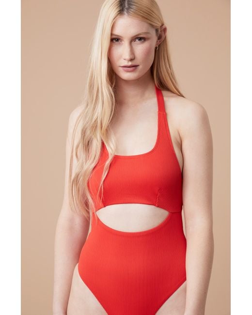 Mountain Warehouse Red 'Dip' Swimsuit Chlorine Resistant Stretchy Beach Swimwear Fabric