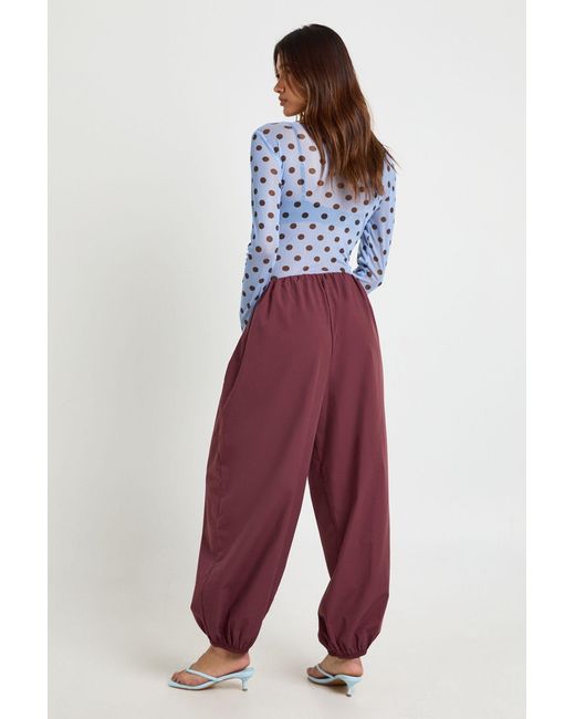 Boohoo Red Poplin Low Rise Concealed Waistband Balloon Trousers