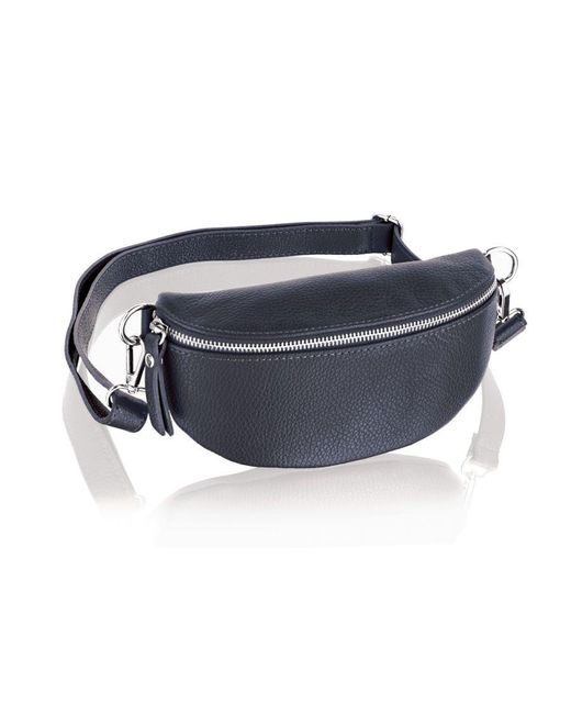 Woodland Leathers Blue Leather 9.0" Waist Bag With Detachable Adjustable Strap