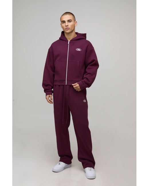 BoohooMAN Red Shrunken Fit Hamptons Zip Through Hooded Tracksuit for men