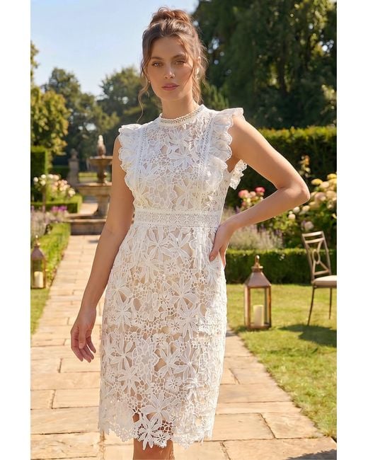 Roman Yellow Petite Frill Lace Detail Dress