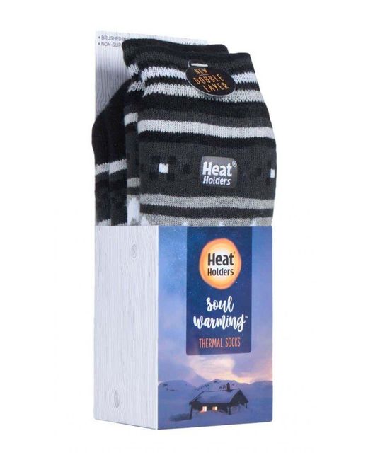 Heat Holders Black Nordic Patterned Non Slip Thermal Slipper Socks With Grippers for men